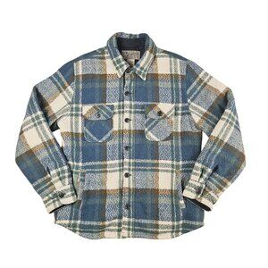 Lucky Brand Jacket Men Large Plaid Wool Blend Button Front Shirt Shacket Quitted